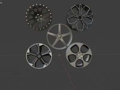 Rims 5 Pack Car Wheels Low-poly 3D model