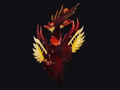 Shield Mythical Legendary Phoenix Red Gold Equipment Protection Low-poly 3D model