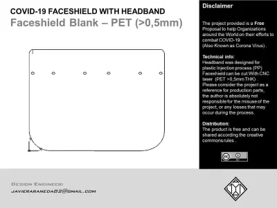COVID-19 FACESHIELD with HEADBAND For PRODUCTION - FREE MODEL Free 3D print model