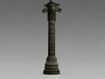 Detailed Aztec Column with snakes Low-poly 3D model