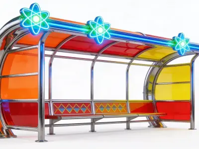 Retro-Futuristic Atompunk Bus Stop Low-poly 3D model