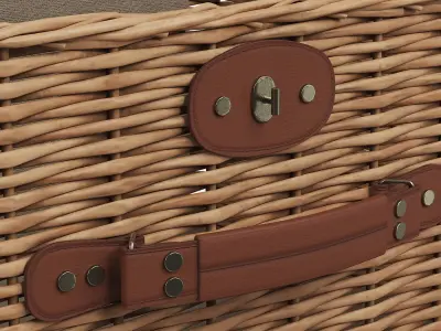 Willow Picnic Basket with Ceramic Plate Open Brown 3D model