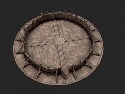 Medieval Wooden Circular Platform Arena 5 Low-poly 3D model