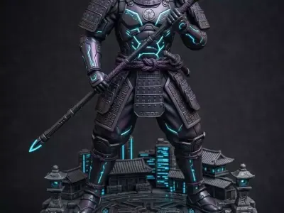 Neon Shogun Cyber Samurai STL Miniature for 3D Printing 3D print model
