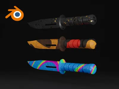 Military knife multicolored counter strike Blender 3D model