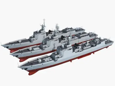 Chinese Navy Type 052DL 052D and 052C Destroyer 3D model