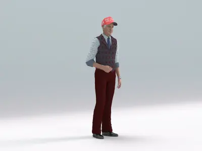 Elderly Man in Casual Wear and Trump Hat 3D model