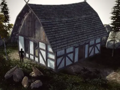 High Quality enterable Medieval house - Building L Low-poly 3D model