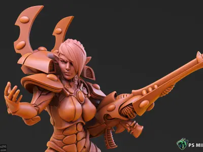 Space Elf Female Soldier Pose 5 - 8 Variants and 2 Pinups 3D print model