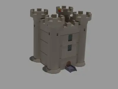 Low Poly Castle with wooden bridge Low-poly 3D model