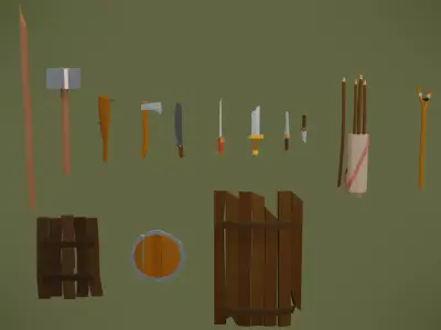 Simple stylized low poly weapon set lvl 1 Free low-poly 3D model