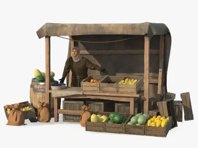 Medieval Merchant with Market Stall 3D model