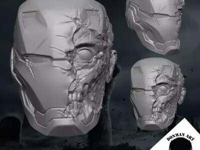 Iron Man Zombie Head for 6 inch action figures 3D print model
