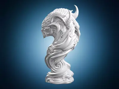 Ornate Horned Alien Bust Sculpture 3D print model