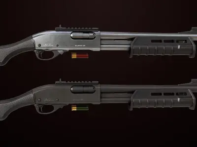 Shotgun Small 01 Black and Silver Single Mat PBR Low-poly 3D model