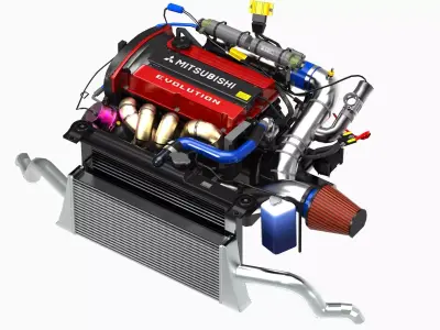 4G63T Evolution Inline 4 Engine Low-poly 3D model