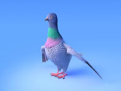 Pigeon with feather system - Cartoon style 3D model