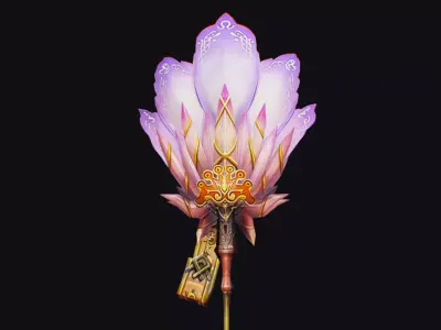 Magical Staff Pink Lotus Flower Wizard Wand Stick Item Scepter Low-poly 3D model