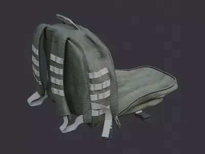 Military Backpack Open with Straps and Pockets Low-poly 3D model
