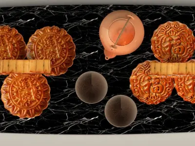 Chinese moon cake with teapot set 3D model