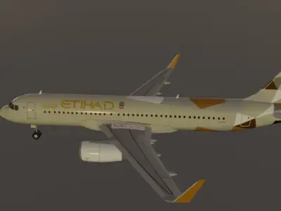 Etihad Airbus a320-232 low poly 3D model  Low-poly 3D model