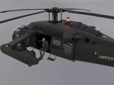 Black Hawk Helicopter With Pilots Low-poly 3D model