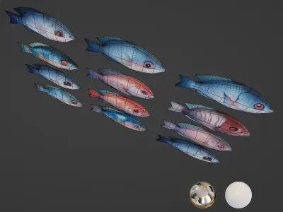 Stylized Fishes- Ai painted  Low-poly 3D model