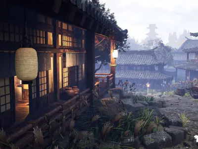 Feudal Japanese Castle Environment Low-poly 3D model