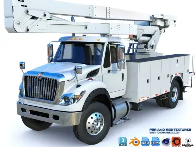  International 7600 Bucket Truck - Boom Truck Low-poly 3D model