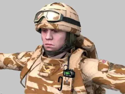 British Royal Marine Desert Rigged Soldier 3D model