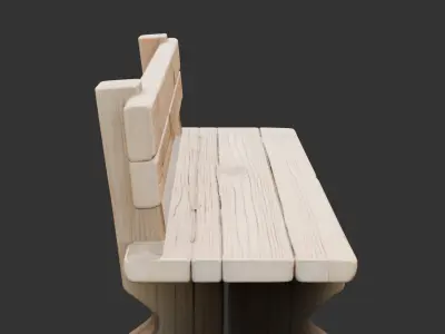 Village Wooden Bench Low-poly 3D model