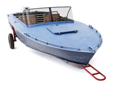 Old vintage worned power boat Progress - 2 iv7 Low-poly 3D model
