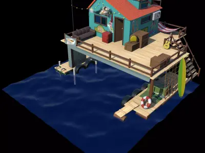 Fishing lodge Low-poly 3D model
