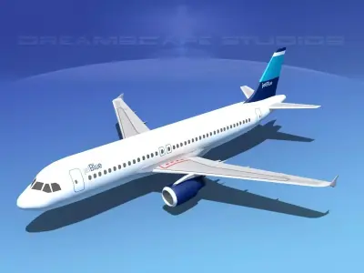Airbus A320 LP Jet Blue Low-poly 3D model