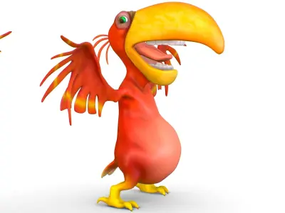 Subdivision Toon Red Bird  Cockatoo Toucan 3D model