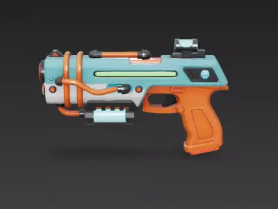 Cartoon Cyber Blue Orange Pistol 3D Model PBR Low-poly 3D model
