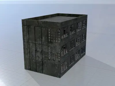 Old military barrack version 1 ruin 3 Low-poly 3D model