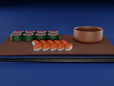 Cartoon sushi set 3D model 3D model