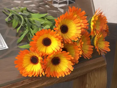 Calendula Flower Bouquet Yellow Fur 3D model