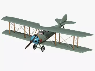 Blue Biplane Low-poly 3D model