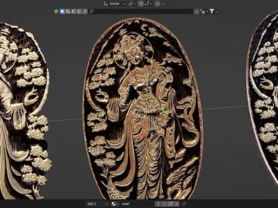 Ancient oriental sacre decorative basrelief Low-poly 3D model