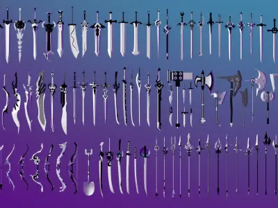 100 Fantasy Weapons Basemesh Pack V7 Low-poly 3D model