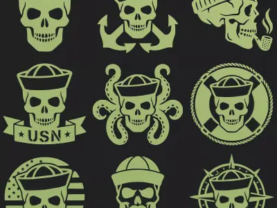 American Sailor Skull Bundle  9 Nautical Military STL Designs 3D print model