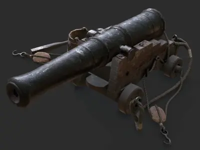 Old Naval Cannon - Dark Wood Low-poly 3D model