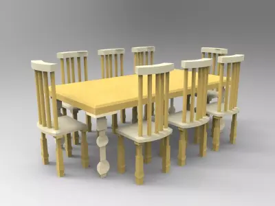Wooden chair and table Free 3D model