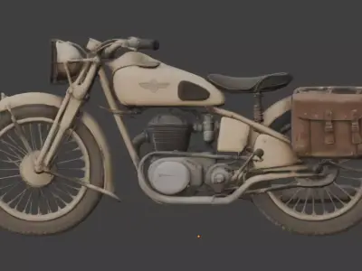 WWII Desert Military Motorcycle 3D Model Low-poly 3D model
