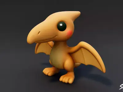 Cartoon Plush Pteranodon Low-poly 3D model