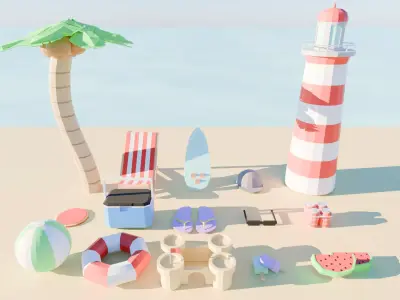Low Poly Beach Asset Collection Low-poly 3D model