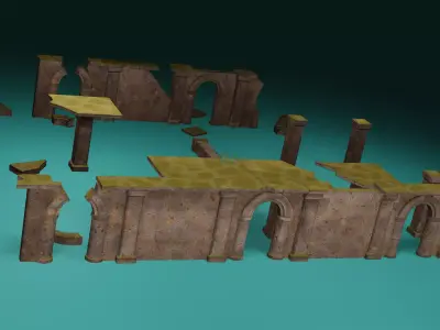 Modular Stylized Ruin Low-poly 3D model