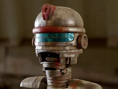 Robohead robot wearing helmet Low-poly 3D model